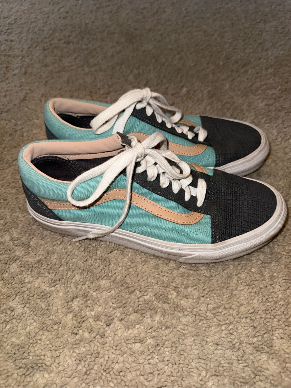 Vans Low-Top Sneakers in Teal, Black, and Peach